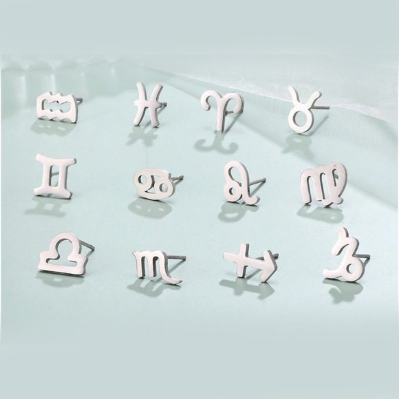 Pisces Zodiac Silvertone Stud Earrings NEW! 1093x2 - Picture 3 of 3